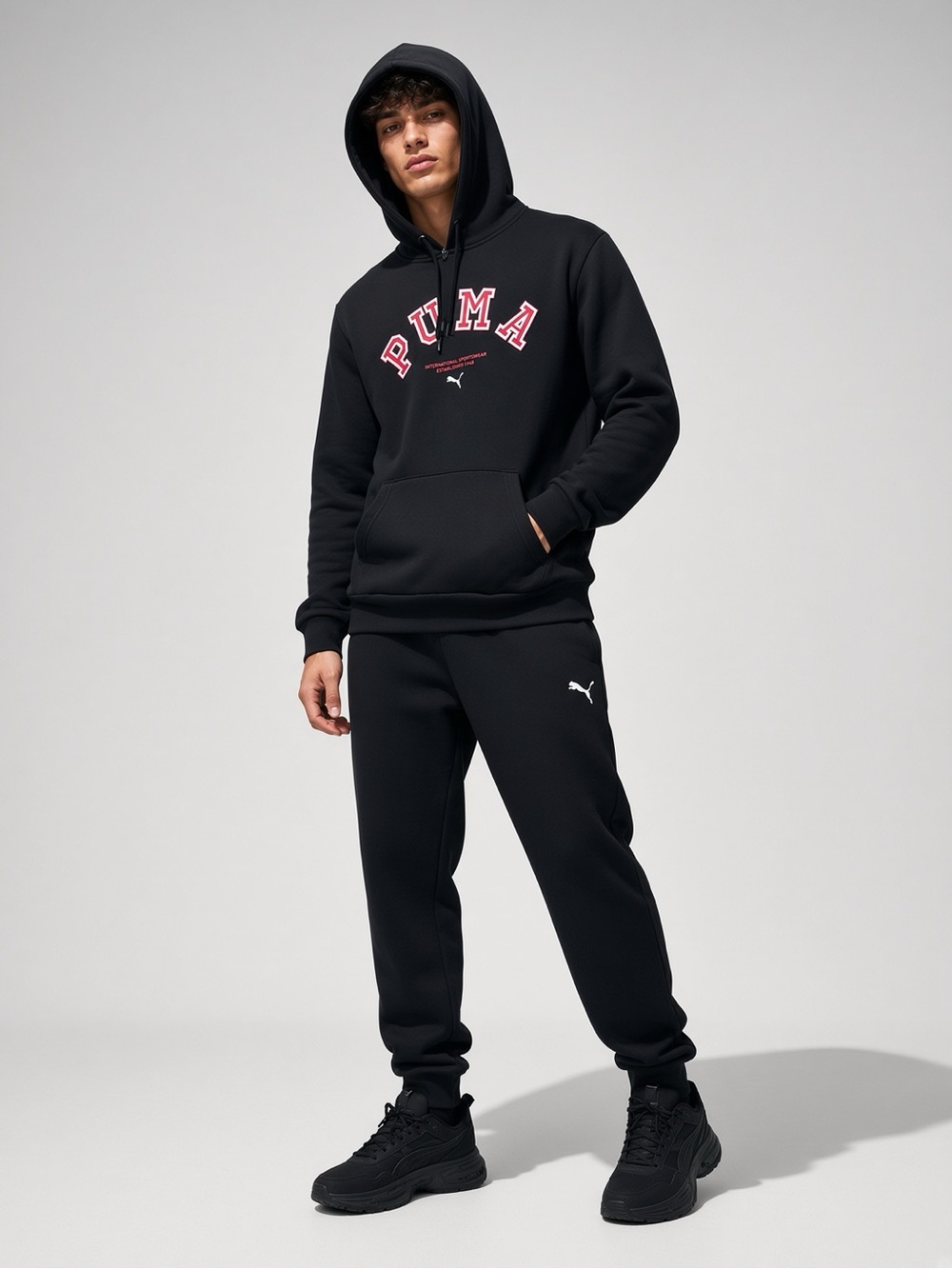 Puma Black Hoodie with Collegiate Red & White Text | Men’s size XL